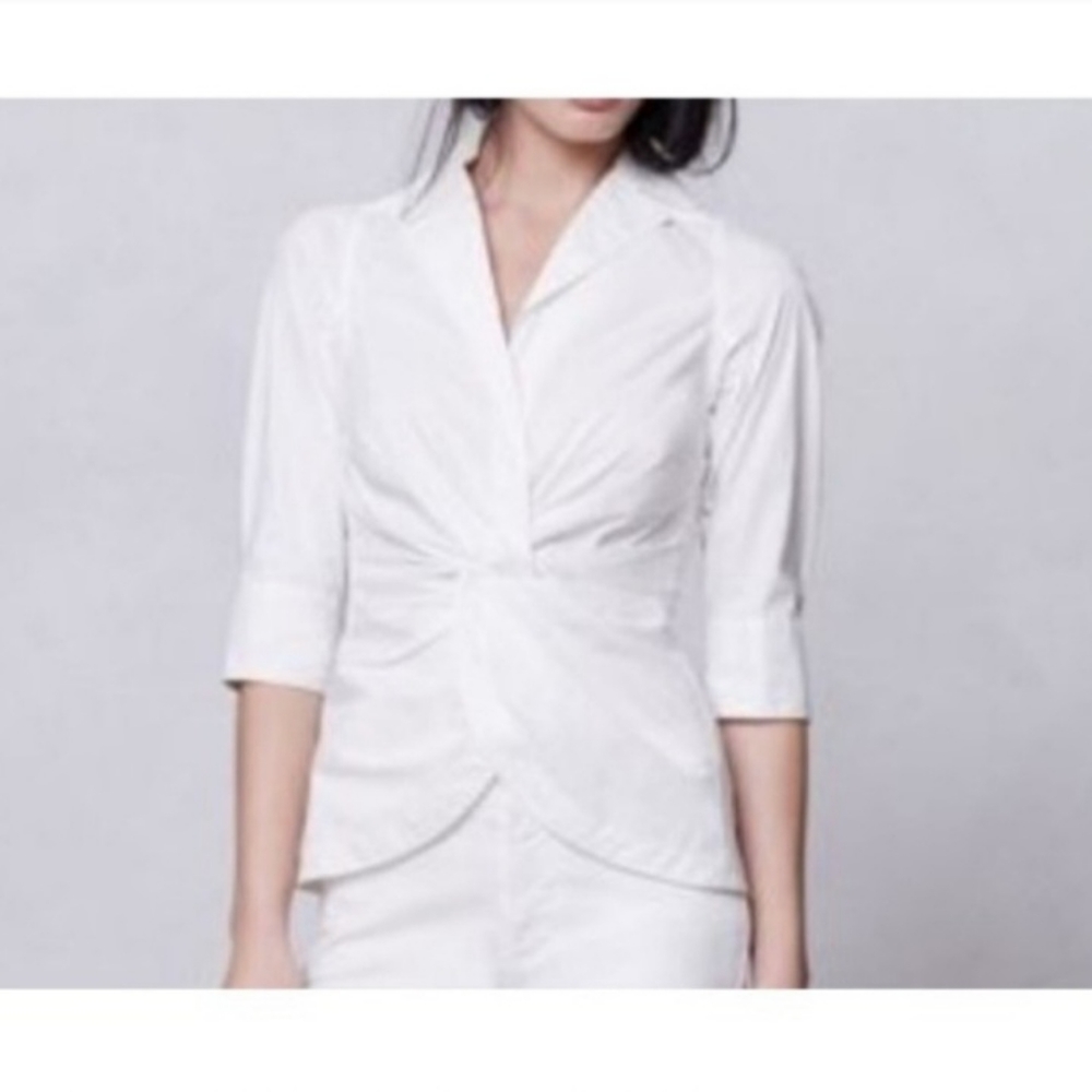 Beauty Mark Byron Lars Off White Poplin Twist Front Shirt Top